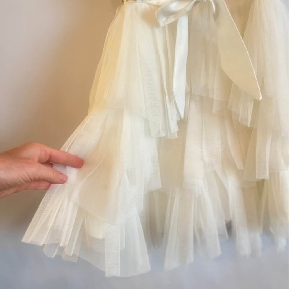 AMERICAN PRINCESS GIRLS IVORY GOLD TULE RHINESTONES BOW PARTY DRESS SIZE 6 - Picture 4 of 13